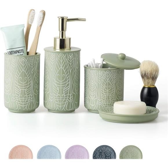 Pastel Green Bathroom Accessories Set Green Boho Decor. Accesorios para Baños